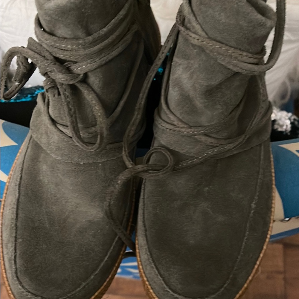 Women Olive Suede Boots - Picture 8 of 8